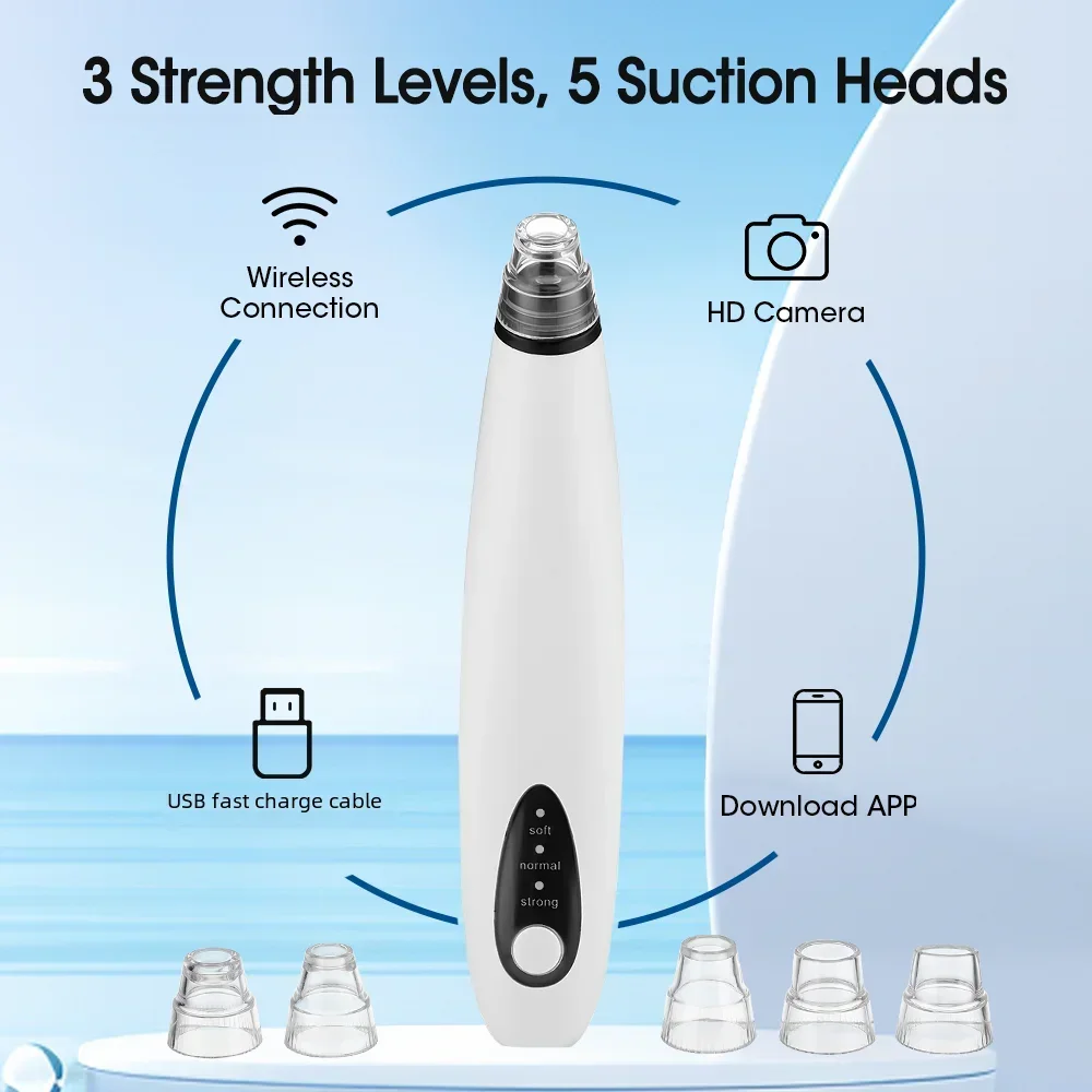 Face Blackhead Remover Vacuum Suction Pore Cleaner WiFi Camera Visual Face Deep Nose Cleasning Pimple Removal With 5 heads Tool blackhead remover facial pore cleanser