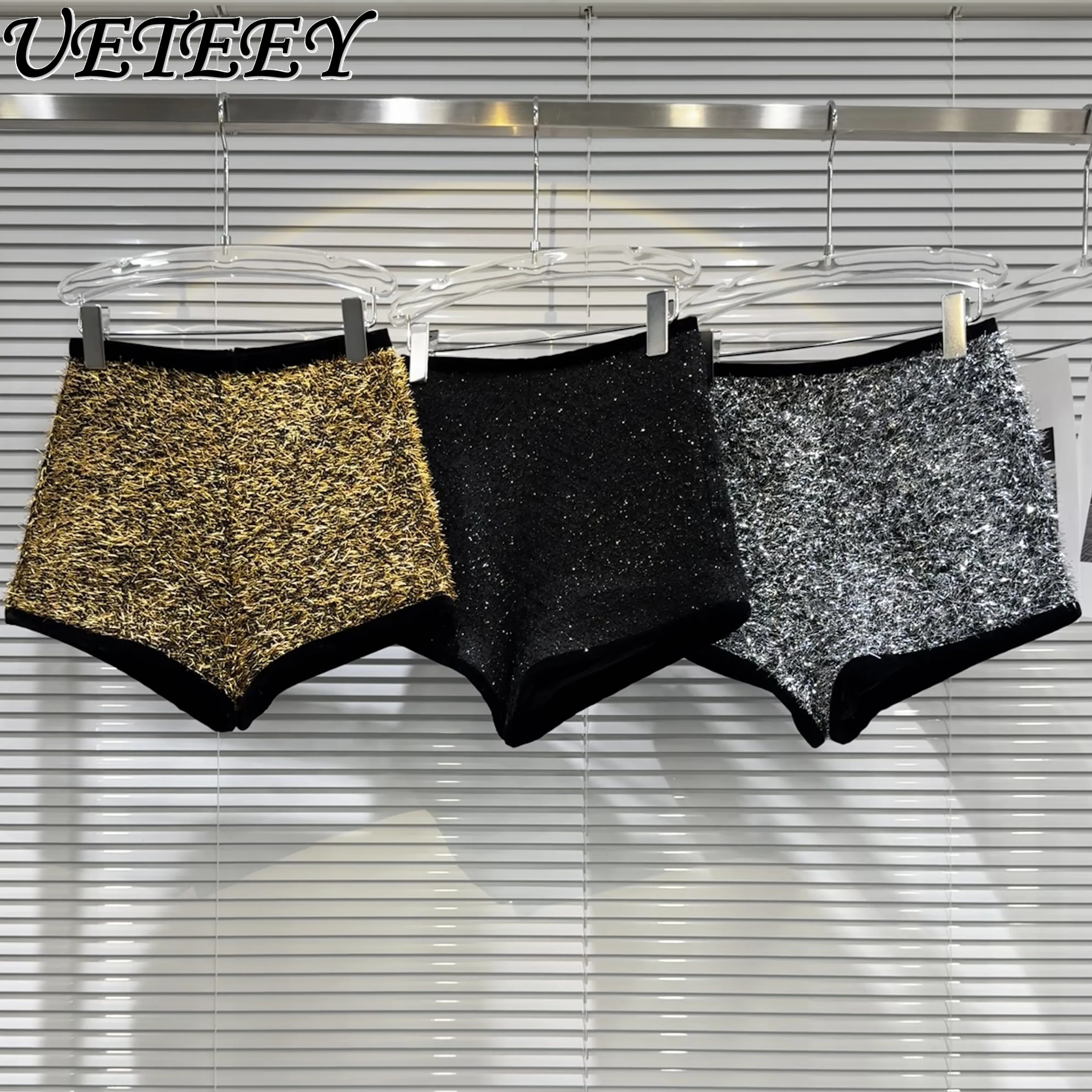 2023 Autumn Winter New Non-Mainstream Style Bright Silk Short Pants Woolen Covered Dark Hot Girl Shorts Boot Pants for Women