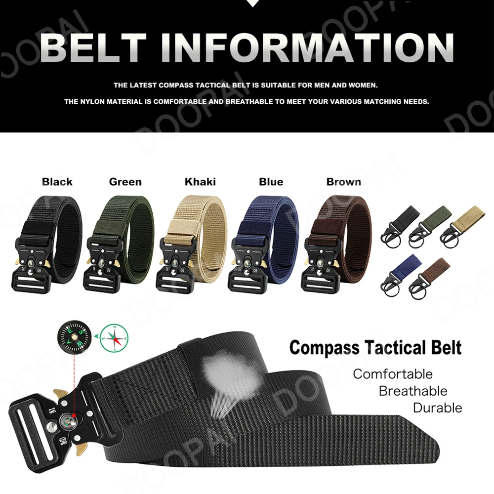 Men's Belt Army Outdoor Hunting Compass Tactical Multi Function Combat Survival Marine Corps Canvas Nylon