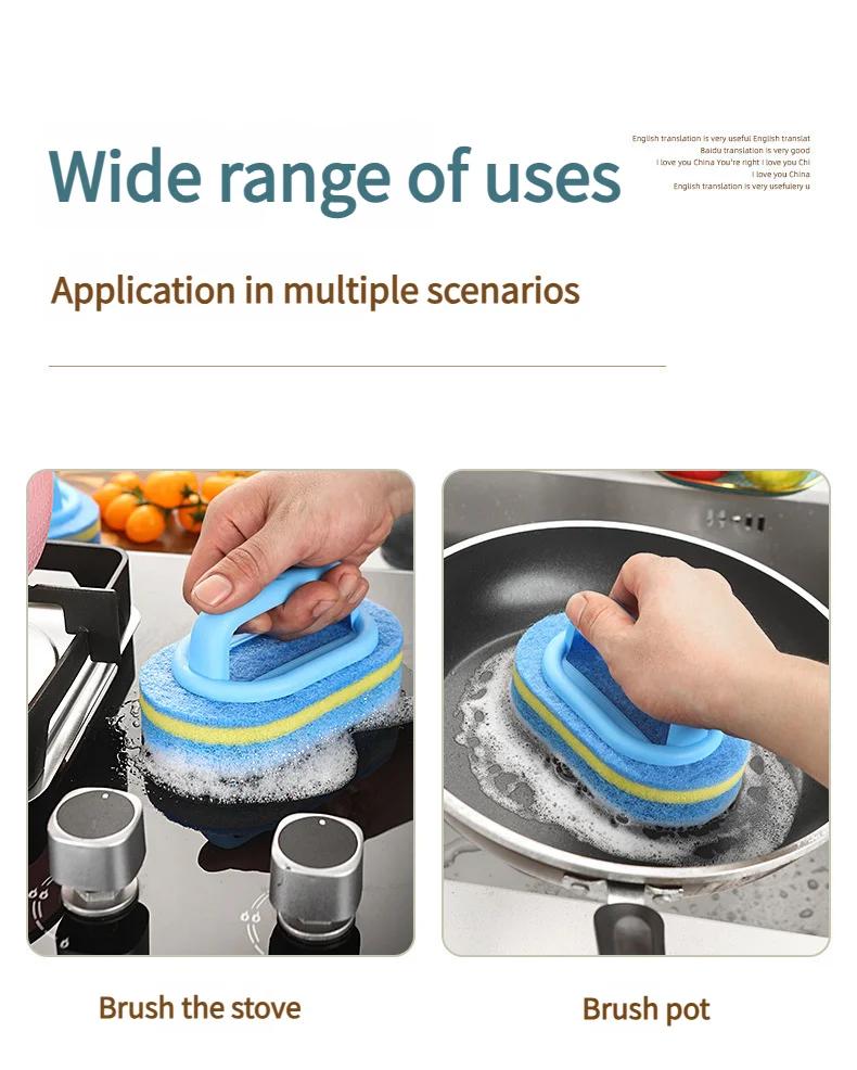 Description Picture 5 of item1PCS Cleaning Brush with Handle Kitchen Sponge Wipe Thickening Bathroom Tile Cleaning Sponge Household Stain Removal Clean Tools