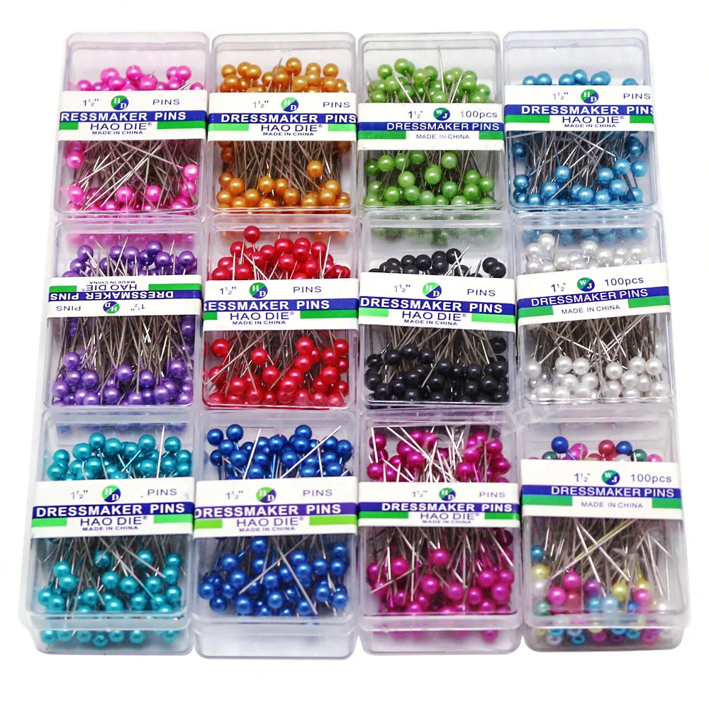 38cm Colorful Round Pearl Head Needles Stitch Straight Push Sewing Pins For Dressmaking Positioning DIY Sewing Tools 100Pcs/Box sewing needles sewing knitting tools