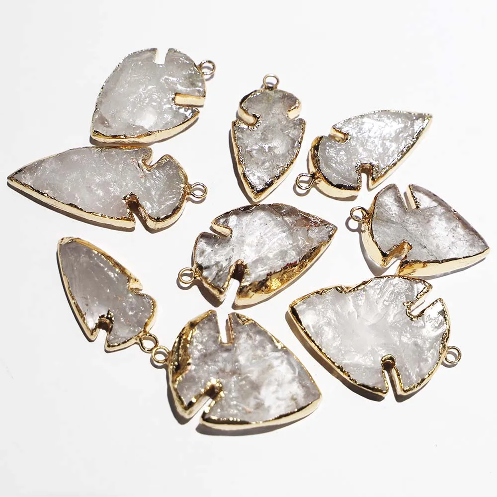 Natural Stone White Crystal Arow Necklaces Pendants Gold Plated Eedge Ruggedly Fashion Charms Jewelry Accessories Wholesale 6Pcs