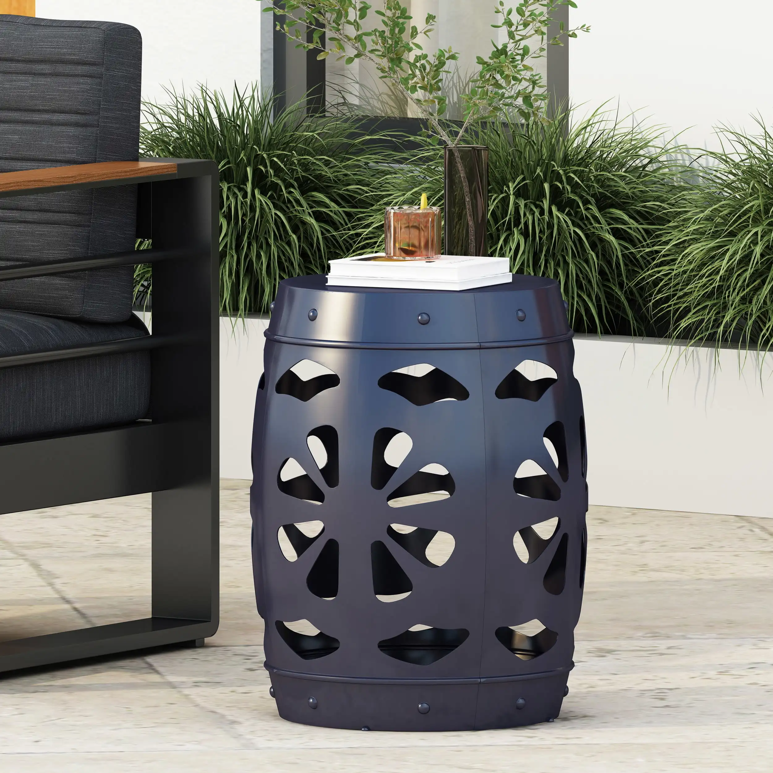 

Burkehaven High Load-bearing Strong Stable and Durable Metal Outdoor Side Table Navy Blue
