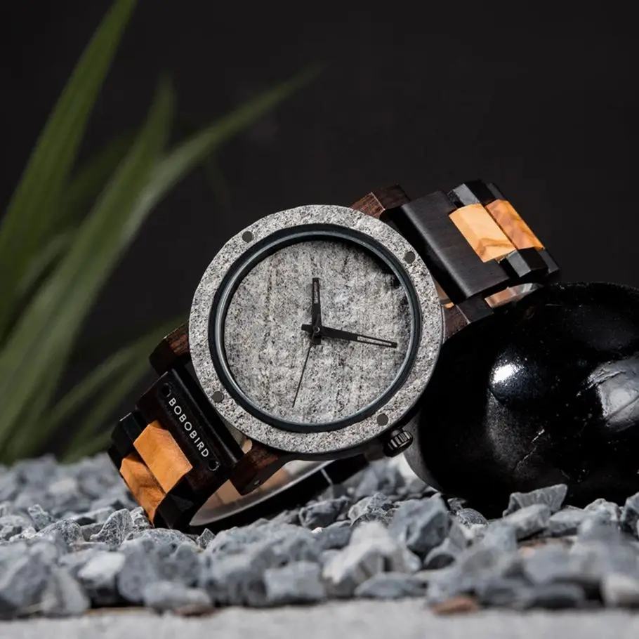 BOBO BIRD Watch Wood&Rock Quartz Wristwatch For Men Timepieces Clock Gift Men's Watches Relogio Masculino Custom Dropshipping