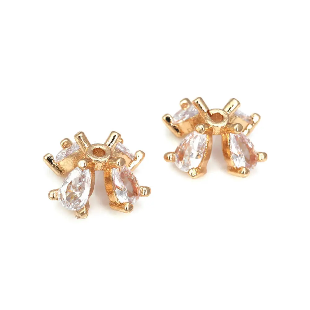 10 Uds. De latón y circonita de Color dorado de 18K, tapas de cuentas de flores, joyería, pendientes, suministros para hacer cuentas, accesorios Diy - details 9