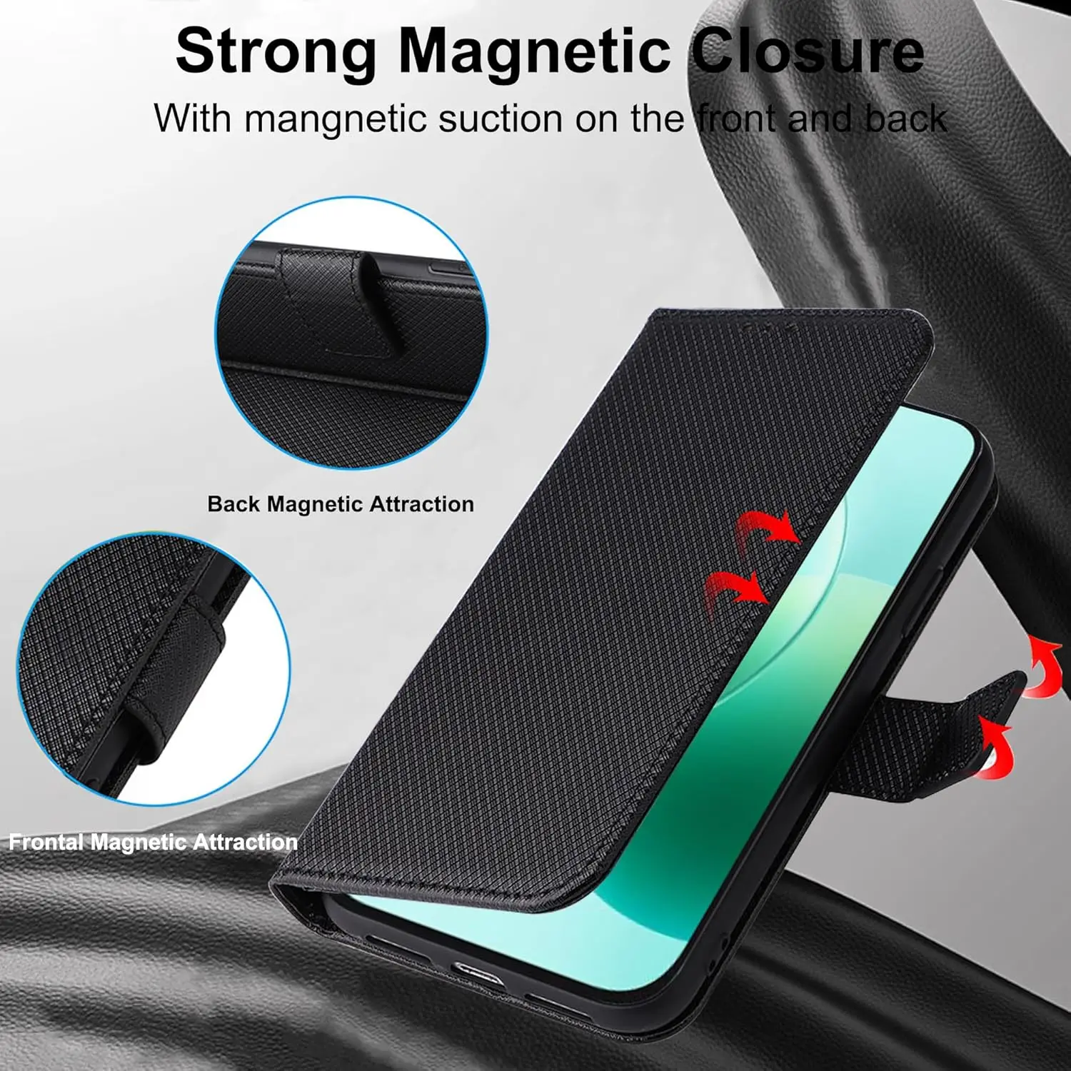 Leather Flip Wallet Case with Magnetic Closure and Card Holder