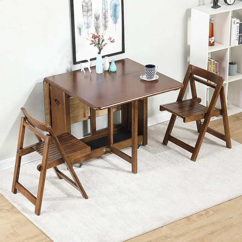 Wood Table And Chair Set Home Mobile Folding Dining Table 4.3ft With Chair Storage Space
