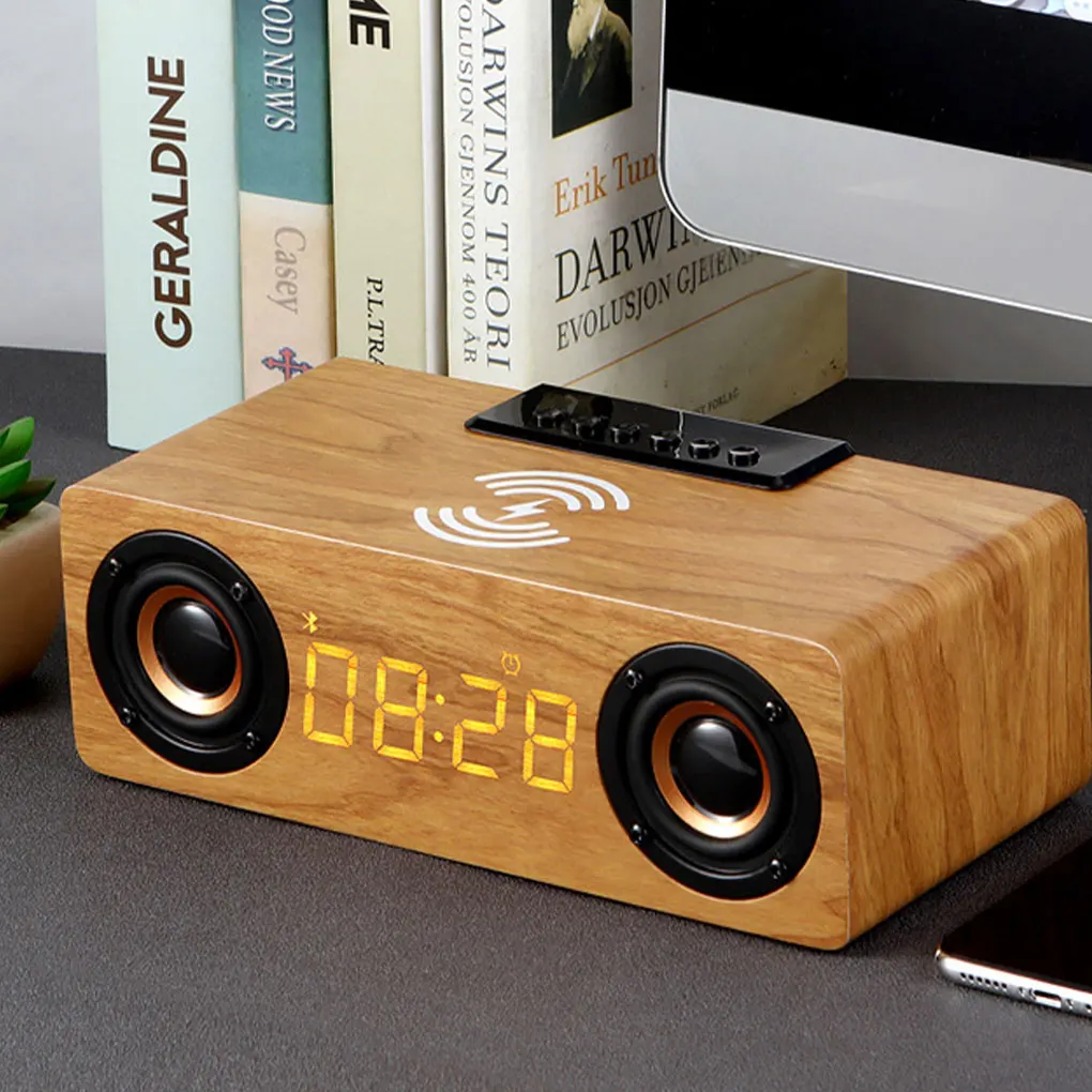 

K1 Wireless Bluetooth Speakers Wooden Digital Clock TV BT Sound Box Heavy Bass FM Radio Stereo Surround Sound Bar
