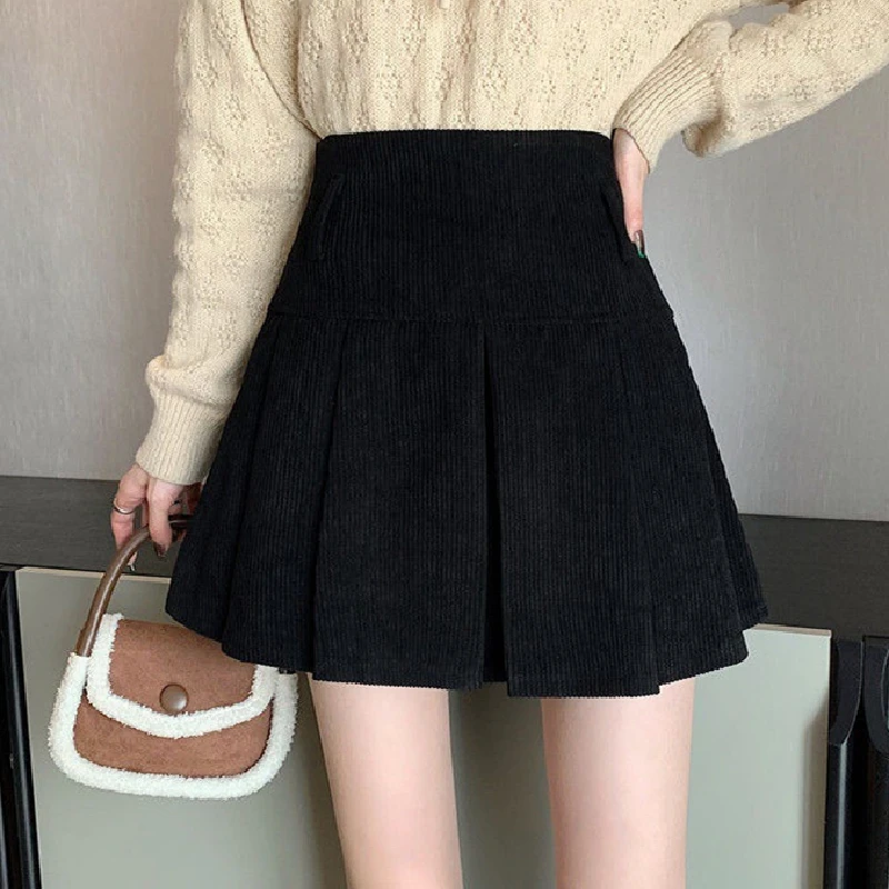 black mini skirt Women High Waist Streetwear Skirt Casual Solid Slim A-Line Mini Short Skirt Ladies Harajuku Vintage Zipper Pleated Skirt Female sequin skirt