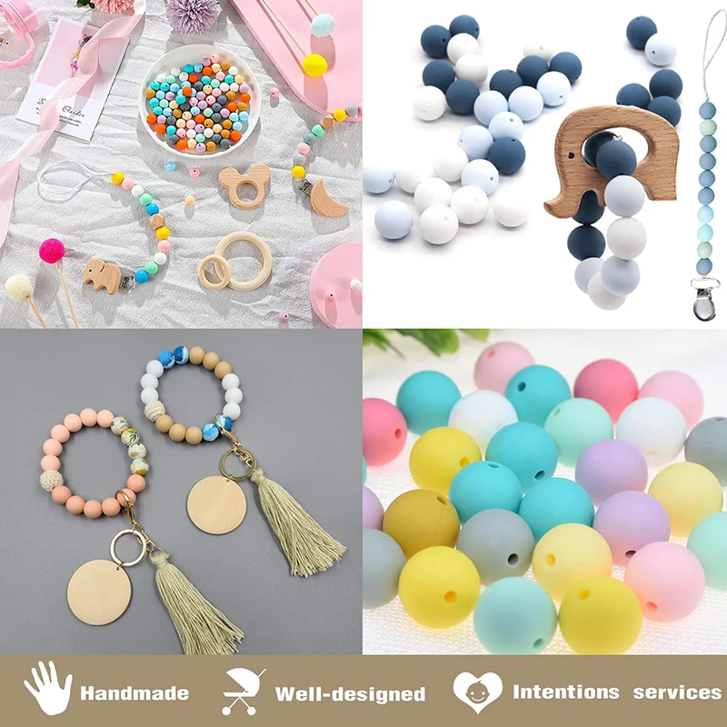 POWDER BLUE Silicone Beads 10 Pcs 15 Mm Keychain Bracelet Necklace Lanyard  Diy Loose Sensory Beads Diy 