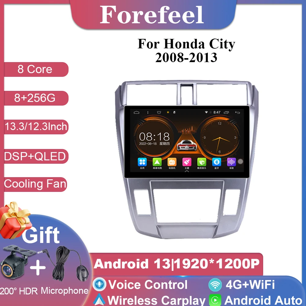 

13.3" Android Car Radio Multimedia Player GPS Navigation For Honda City 2008-2013 Carplay Auto Bluetooth Head Unit Dash Cam WIFI