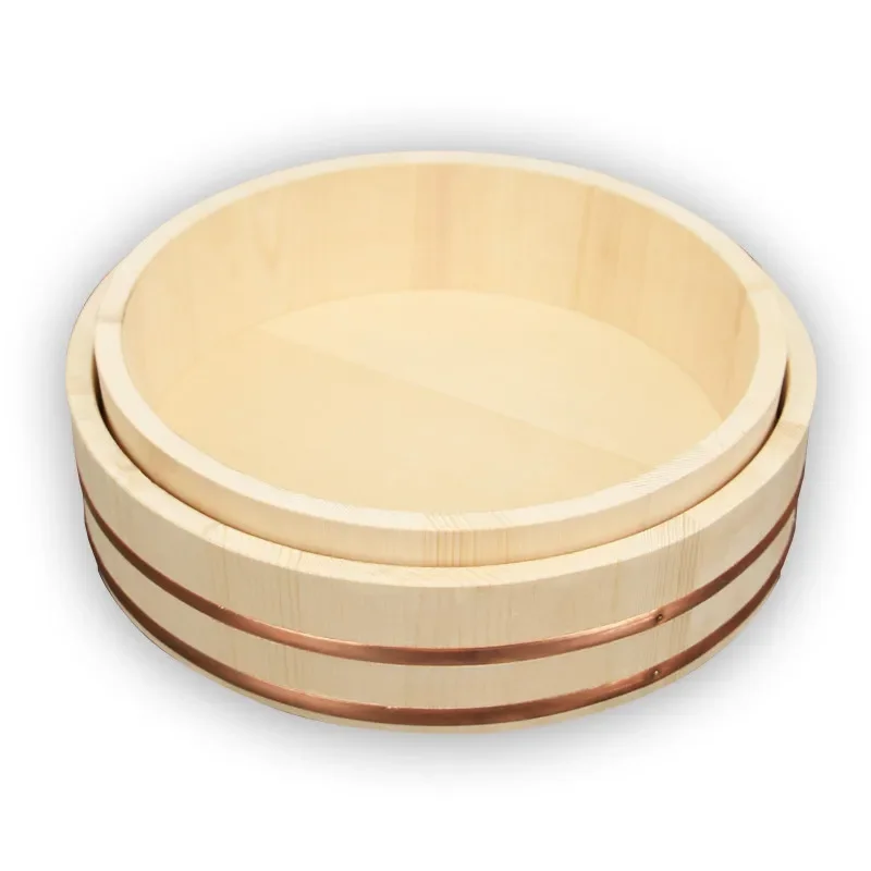 Wooden Food Bucket Korean cuisine Sushi red copper side basin wooden plate copper side mixing barrel cooking sashimi rice wooden barrel