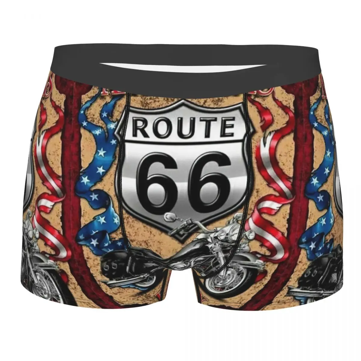 

Men Boxer Briefs Shorts Panties Route 66 America Road Vintage Trip Breathable Underwear Male Novelty Underpants