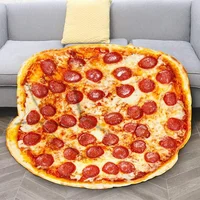 1pc Ham Pizza Print Blanket, Funny Food Flannel Round Blanket, Soft Warm Throw Blanket Nap Blanket For Couch Sofa 1