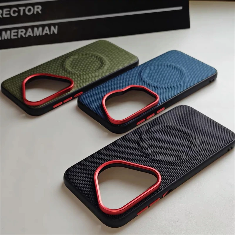 Magnetic Nylon Woven Matte PU Leather Phone Back Cover Bumper