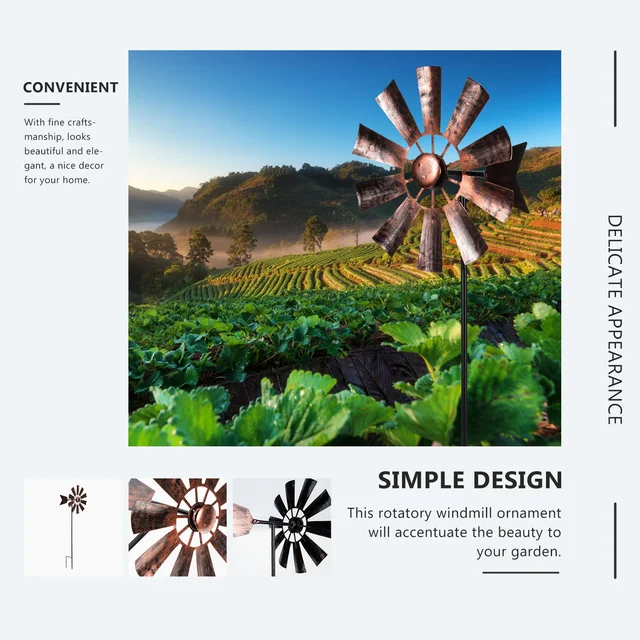 Szélmalom Szélmilla Kerti Udvar Dekoráció Pinkerék Fém Dekoratív Csapok Tét Parasztház Modern Hook Fűző Forgó Vas Virág - Image 2