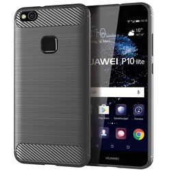 Shockproof Silicone Carbon Fiber Phone Case Cover for P10 Lite (Grey)