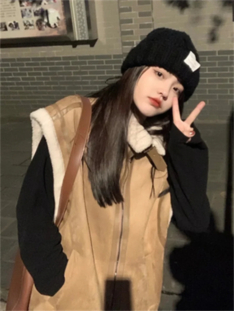 Lamb Fur Vest Female 2022 Autumn/Winter Locomotive Fur One Outside Wearing Lamb Wool Vest Vest Vest Vest Female Coat Commute X78