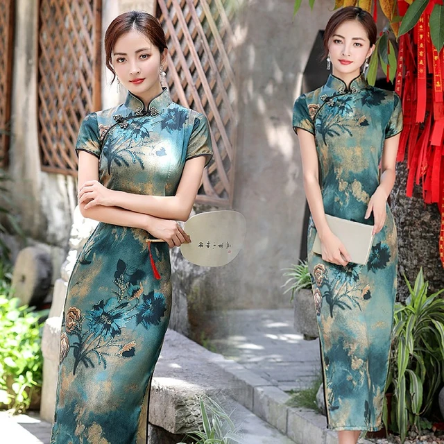 Chinese National Cheongsam Dresses Vintage Silk Qipao Dress - Hanfumodern