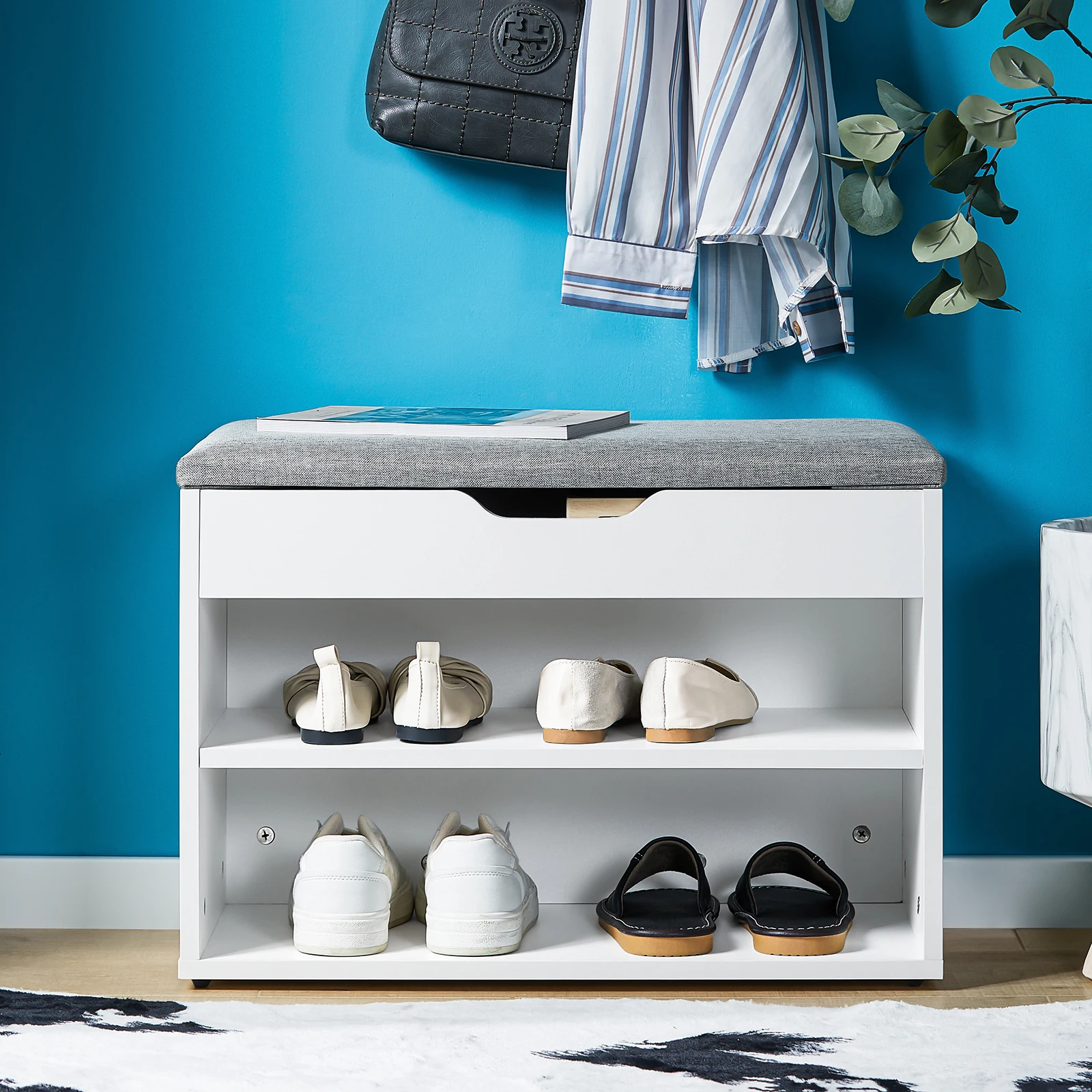 SoBuy FSR25 Banc à chaussures avec siège étagère à chaussures Armoire à chaussures