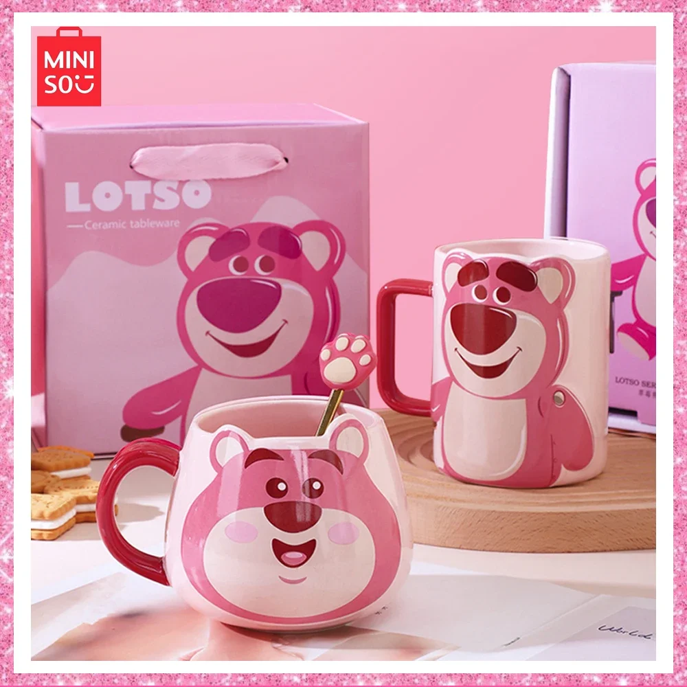 

Miniso Lotso Strawberry Bear Cute Cartoon Mug with Spoon Girl Birthday Gift Exquisite Gift Box Couple Water Cup Small Doll Crad