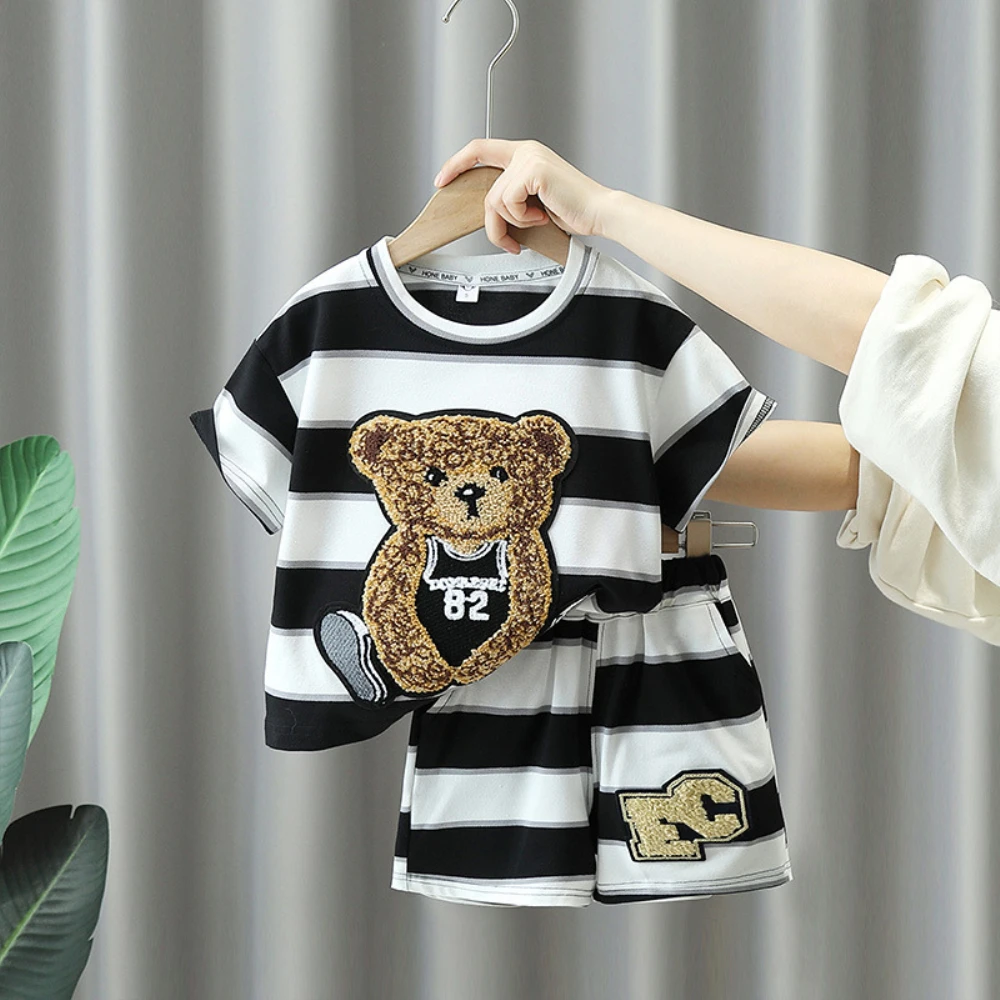 

Children's Holiday Clothes 2-10Year Fashion Toddler Sport 2pcs Suit Baby Boys Outfits Summer Cotton Cartoon T-shirt Tops+ Shorts