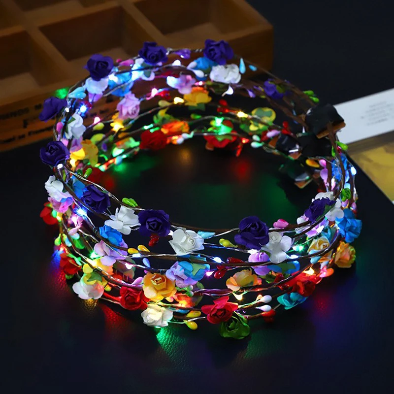 20 Diademas De Corona De Flores LED Para Mujer, Guirnaldas, Coronas