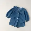 Solid Denim suit baby spring  autumn long-sleeved denim shirt jacket trousers two-piece baby boys girls Simple Casual 2PCS 3