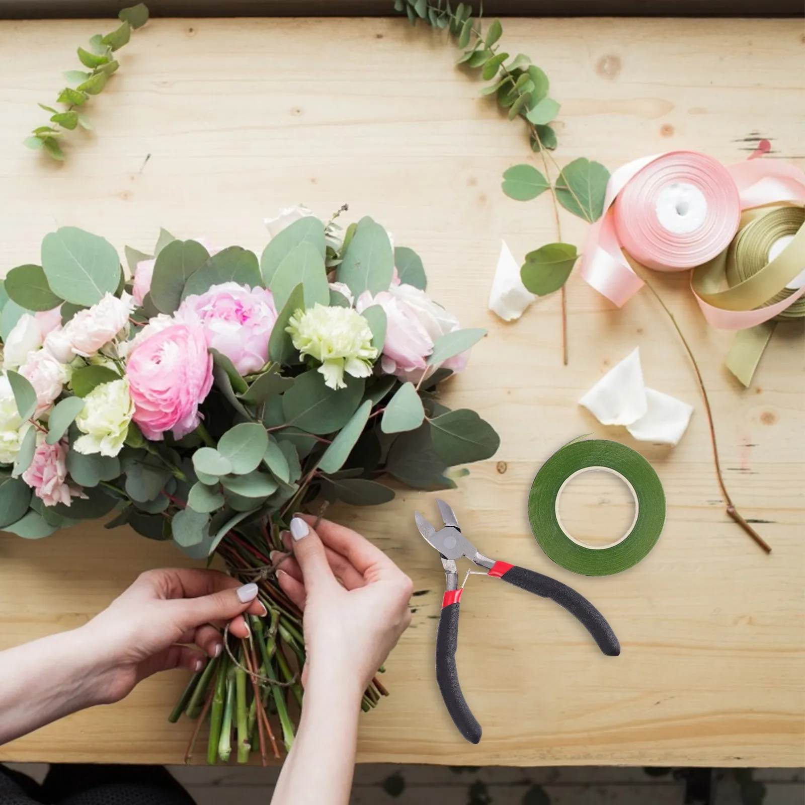 1 세트 꽃 와이어 테이프 키트 꽃꽂이 도구 꽃 와이어 커터 DIY 웨딩 부케 줄기 도구 꽃꽂이 키트