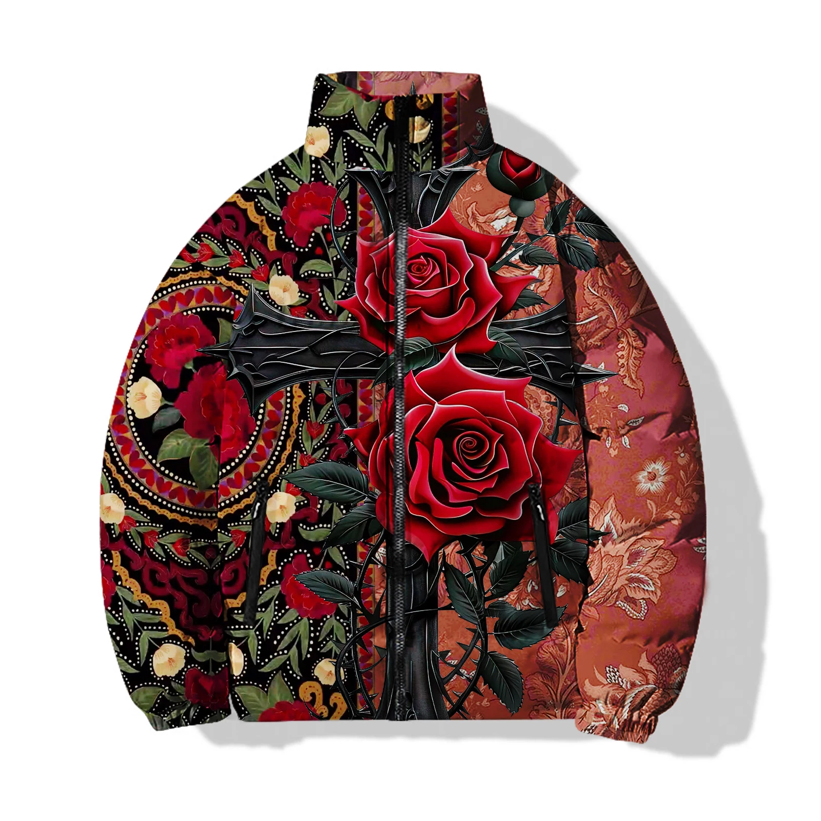 thumbnail image 1 of Abrigo de hombre con diseño de árbol de coco, chaquetas de invierno a la moda para hombre 2024, cálidas rosas, frescas, nuevas en abrigos de plumón, flores con impresión 3D de alta calidad, 1 of 4