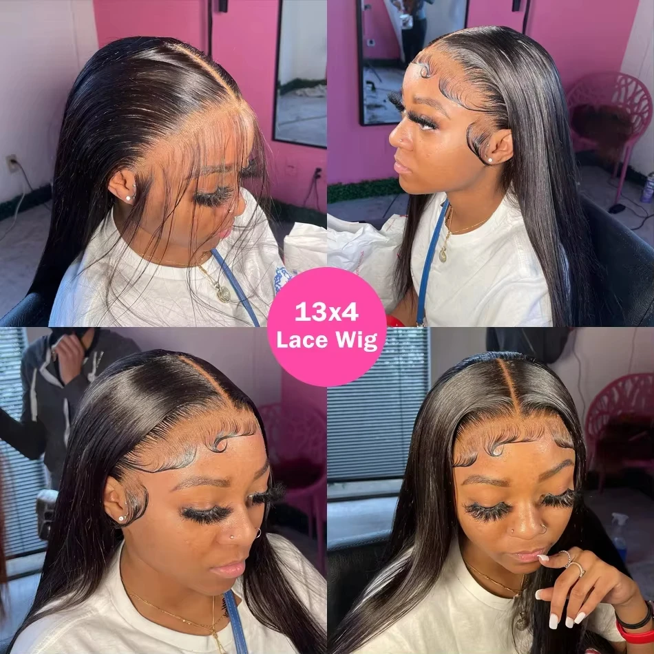 Black Straight Human Hair Wigs 13x6 Hd Lace Frontal Wig 30 34 40 Inch 13x4 Brazilian Pre Plucked Lace Front Wig For Women 5