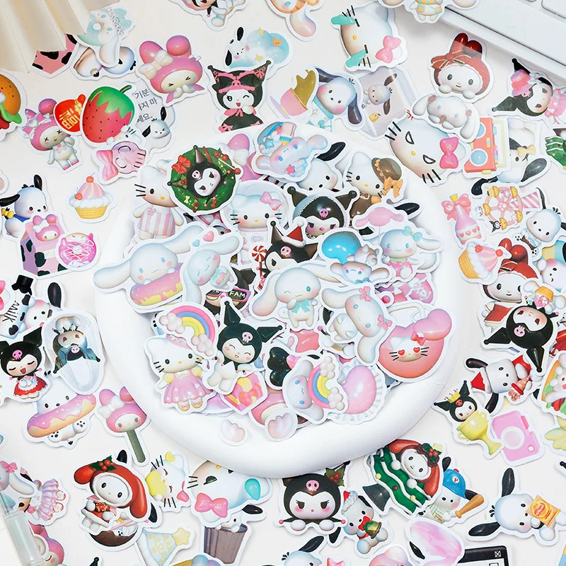 50/100Pcs Cartoon Sanrio Laptop Stickers Hello Kitty Cinnamoroll Kuromi Melody Cute Suitcase Guitar Waterproof Sticker Kid Toys
