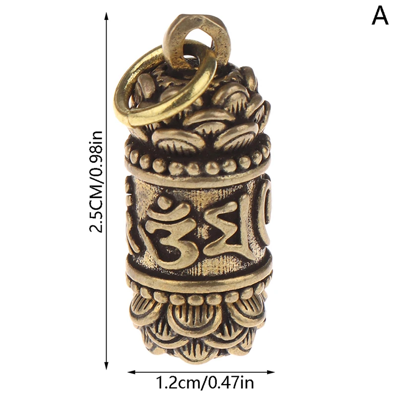 1Pc Hollow Brass Buddha Bottle Sutra Cylinder Pendant Keychain Handmade Vintage Pill Box Container Bottle