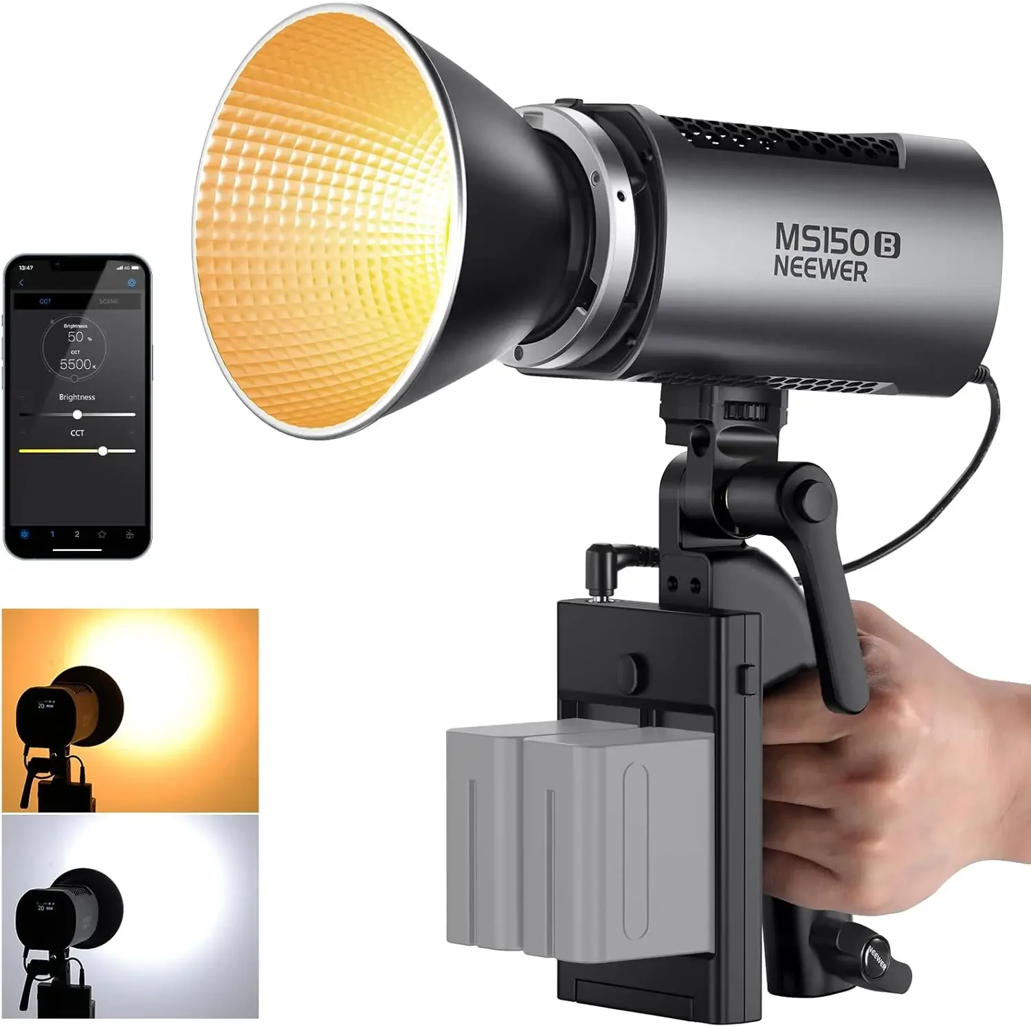 MS150B 130W Bi-Color LED Video Light Mini COB Portable Photography Lighting with