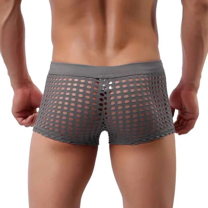 Breathable Mesh Men's Underpants Sexy Man Big Penis Pouch Boxers Summer Hollow Net Slip Briefs for Men Large