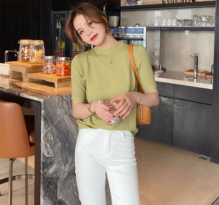 pullover sweater 2022 Ice Silk  v-neck short-sleeved sweater bottoming shirt women's Sweater loose thin solid color pullover spring summer cute sweaters