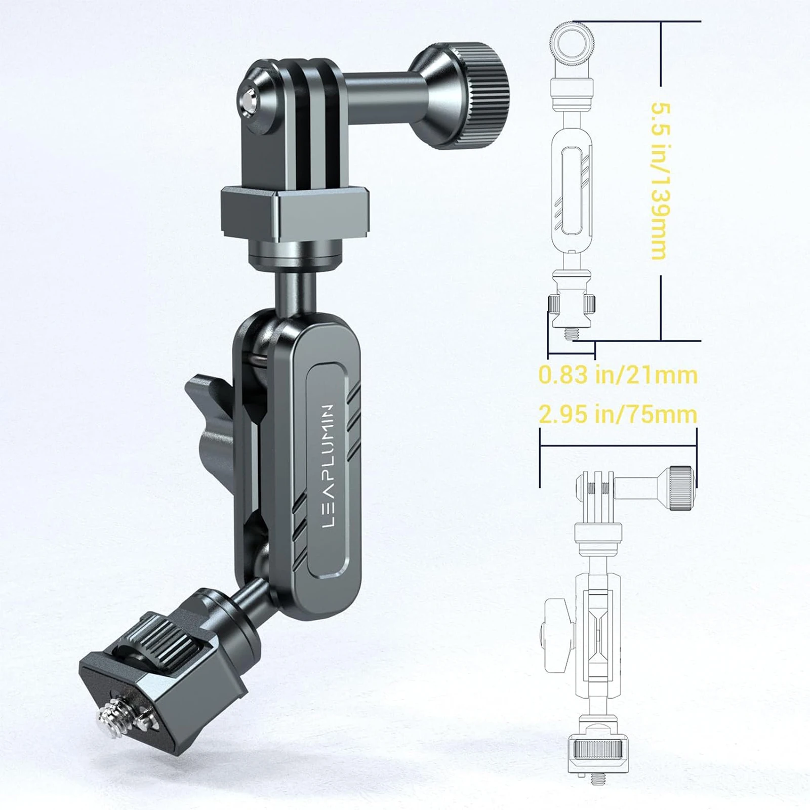 Bras Magique 17mm Double Rotule 360° pour Caméra Action - Support 5kg