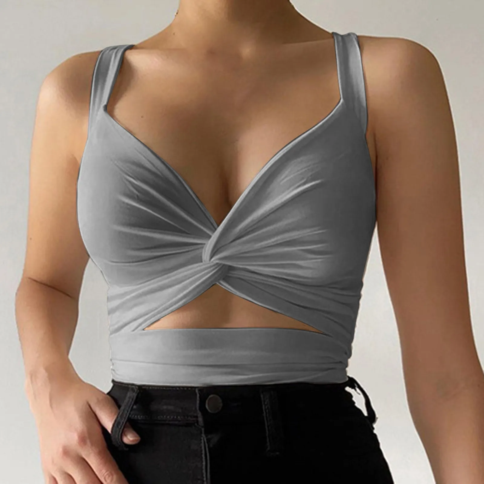 

2023 Sexy Women Crop Tops Ladies Vest Casual Camisole Women's Tube Low Cut Elastic Tight Sexy Back Lace Up Top Suspender Vest