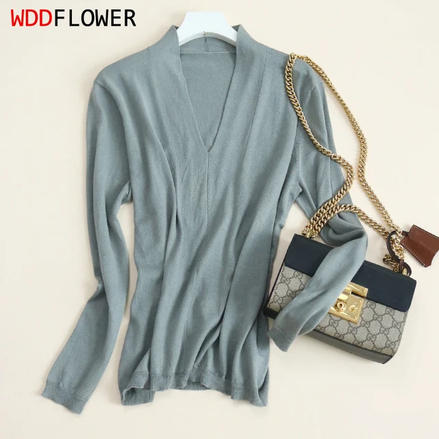 Women Sweater 85% Silk 15% Cashmere V Neck Solid Colors Everyday Long Sleeve Pullover Top Shirt Office Lady L XL XXL TA057 1