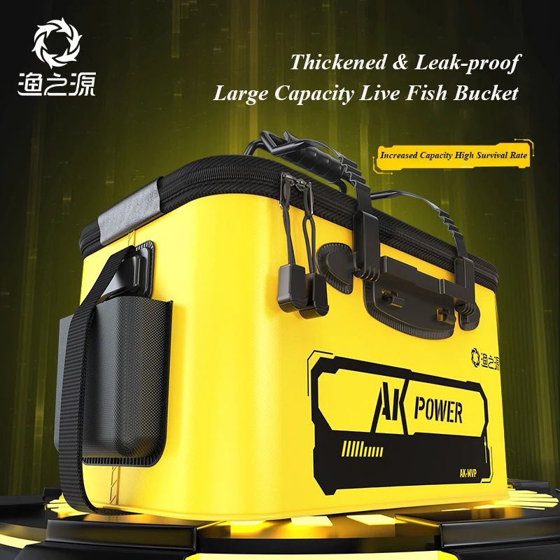 Fishing Bucket-Thickened EVA Large Capacity Portable Foldable Live Bait Live Fish Bucket with Oxygen Pump Outdoor Fishing Tool