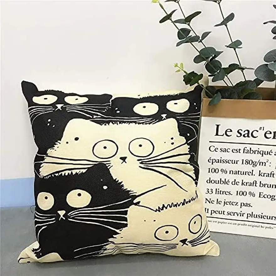 Cute Cat Linen Pillow Cover Pillow Pillowcase 45x45cm Home Living Room Sofa Decoration Pillowcase pillow case 3