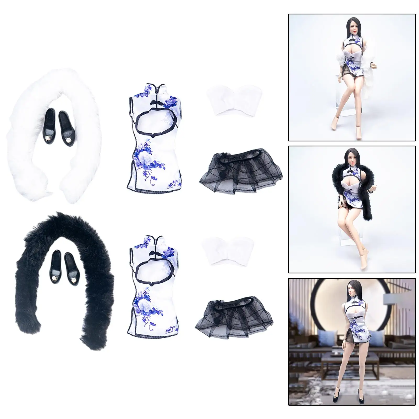 

1/6 Chinese Traditional Dress Qipao, Cheongsam Set, Clothes for 12'' inch BJD Dolls Figures Accessory