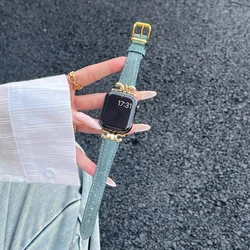 Women's Elegant Apple Watch Band Strap - Classic Style for 38mm40mm41mm (Retro Green Gold)