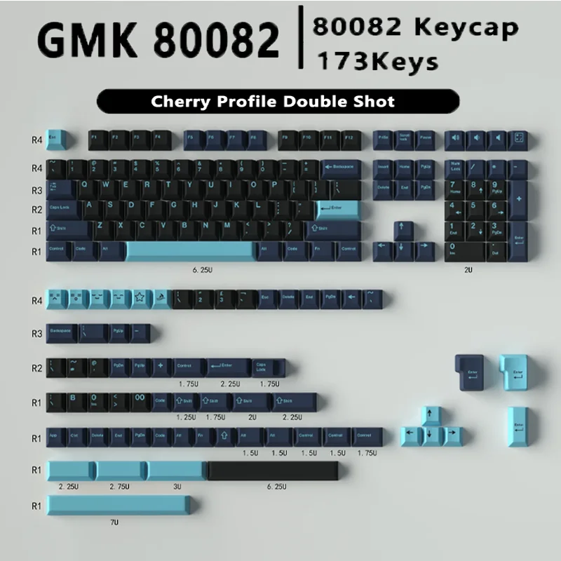 

173 Keys/Set GMK 80082 Key Cap ABS Double Shot Cherry Profile Blue Keycaps for MX Switches Mechanical Keyboard