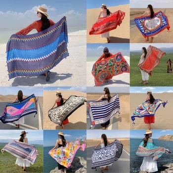 Travel Beach Sunscreen Scarves for Women Bikini Large Sarong Wrap Scarf Brazilian Swimsuit Bathing Cover-ups 17 Styles 90x180cm 1
