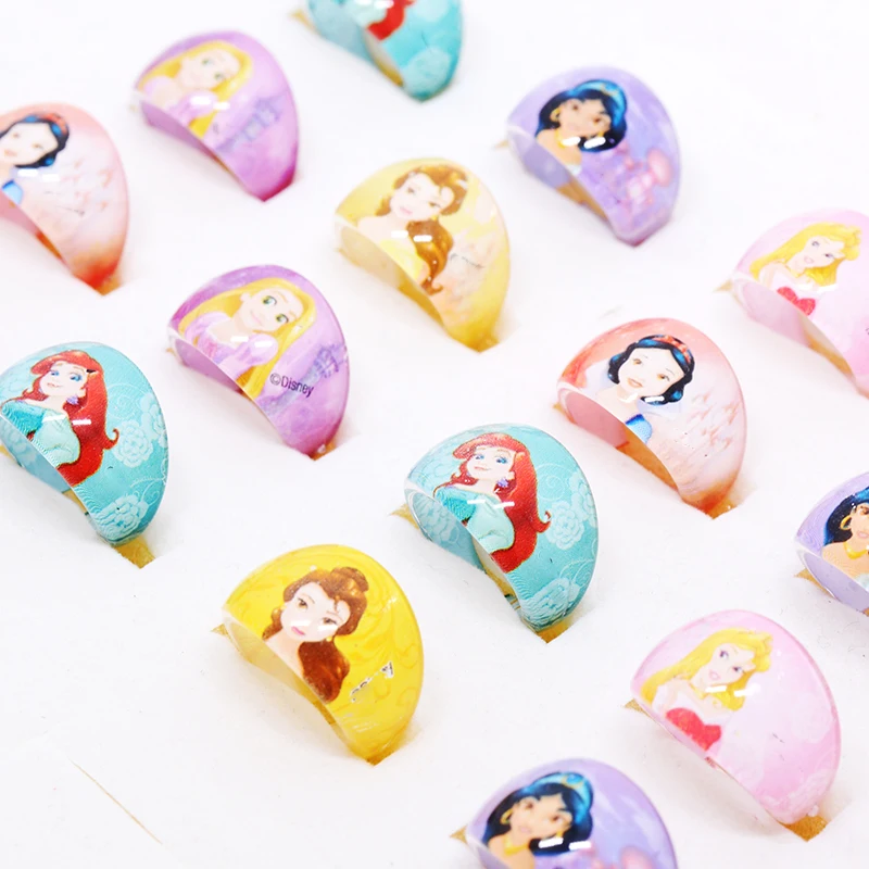 10/20Pcs Disney Elsa Rapunzel Mix Princess Kids Acrylic Rings Cartoon Girls Jewellery Birthday Party Christmas Friendship Gift 3