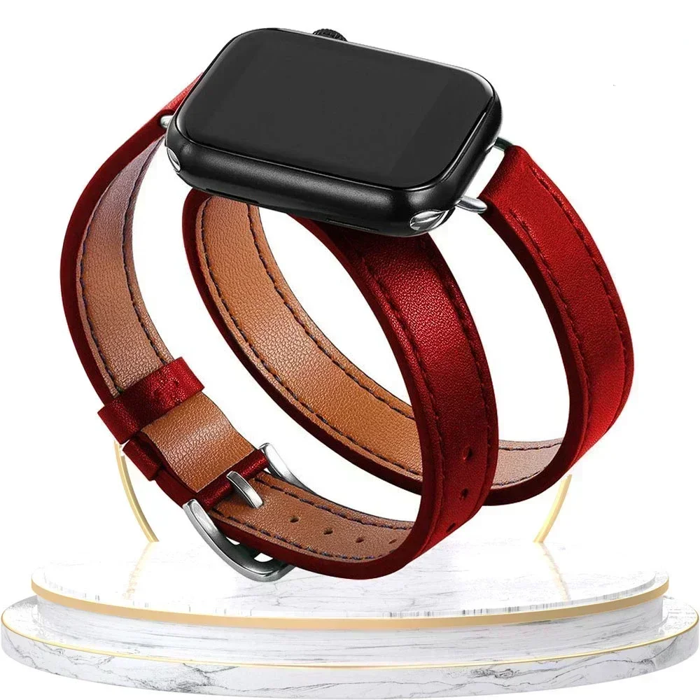 Elegant Double-Loop Leather Watch Strap Bracelet