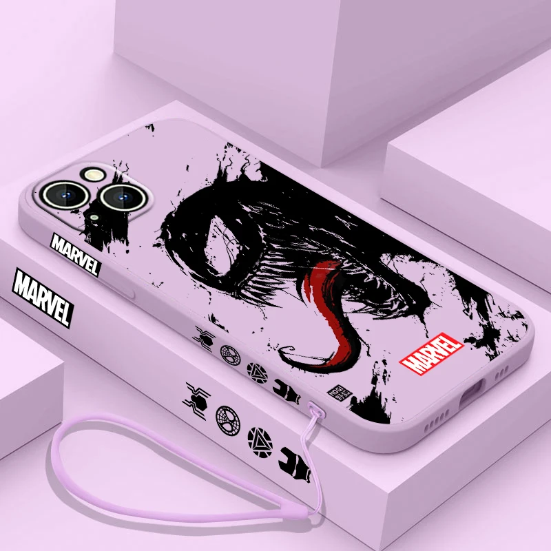 thumbnail image 1 of Funda de teléfono de superhéroe Marvel Venom Cool para Apple iPhone 15 14 13 12 11 Pro Max Plus 8 7 SE Liquid Left Rope Capa Cover, 1 of 5