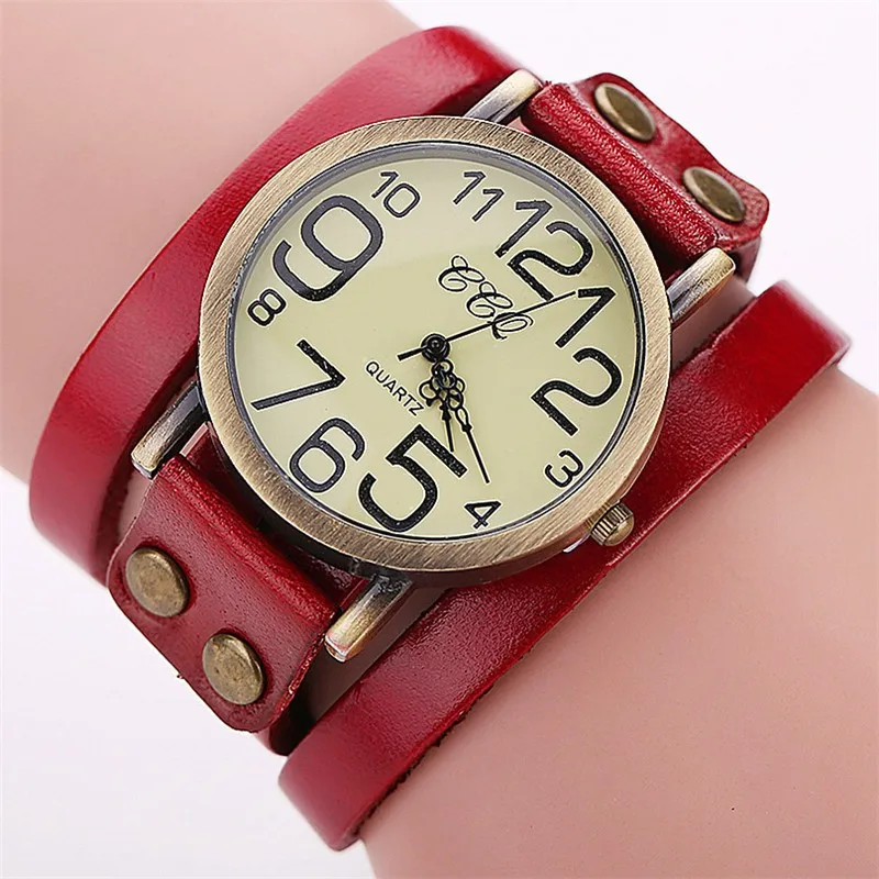 1PC Watch For Women Fashion Round Dial Retro Leather Strap Quartz Watch