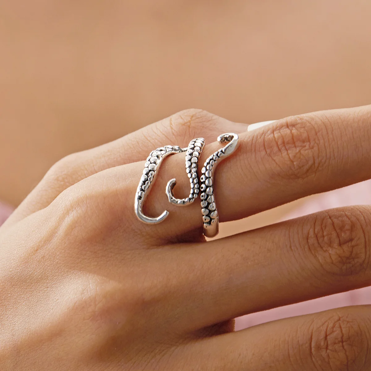Animal Octopus Rings Simple Punk Gothic Deep Sea Squid Octopus Fashion Jewelry Open Adjustable Antique Silver Color Rings